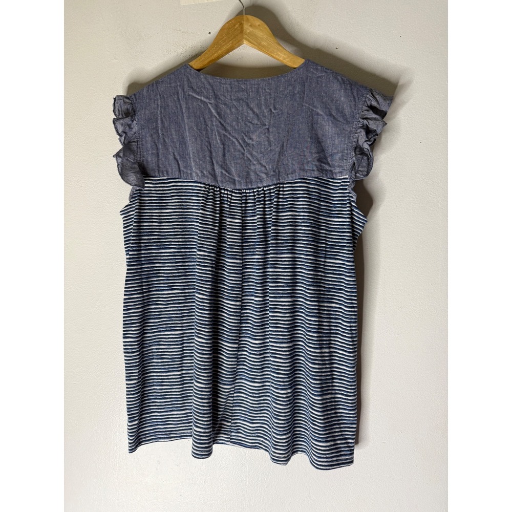 THML Embroidered Top Blue stripe and Rust sleeveless v neck large - Picture 2 of 5